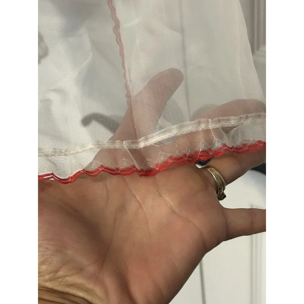 Vintage Handmade Sheer Kitchen Apron Floral Rose‎ White Red Trim